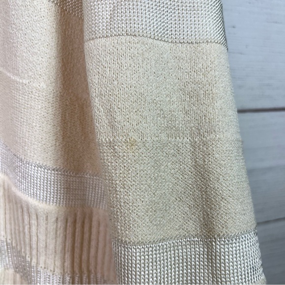 St. John Sport White Cream Striped Cardigan Wool Sweater Size L FLAWS - Picture 14 of 16